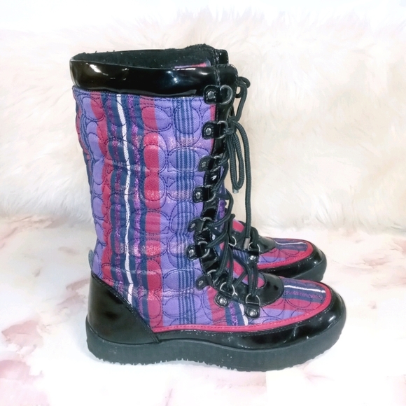 COACH | Peggy Quilted Berry Tartan Boots